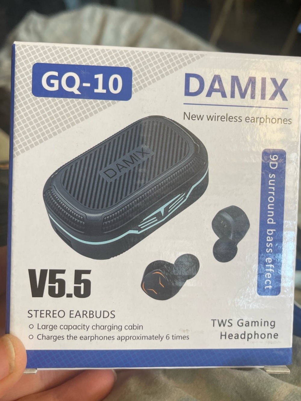 DAMIX GQ-10 Wireless Earbuds with Charging Case - Black & Teal Accent